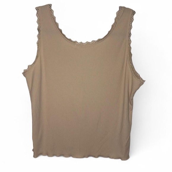 Tan Lace Trim Tank Top Boho 70s Graphic Peace Love Happiness Size Large - Picture 4 of 4